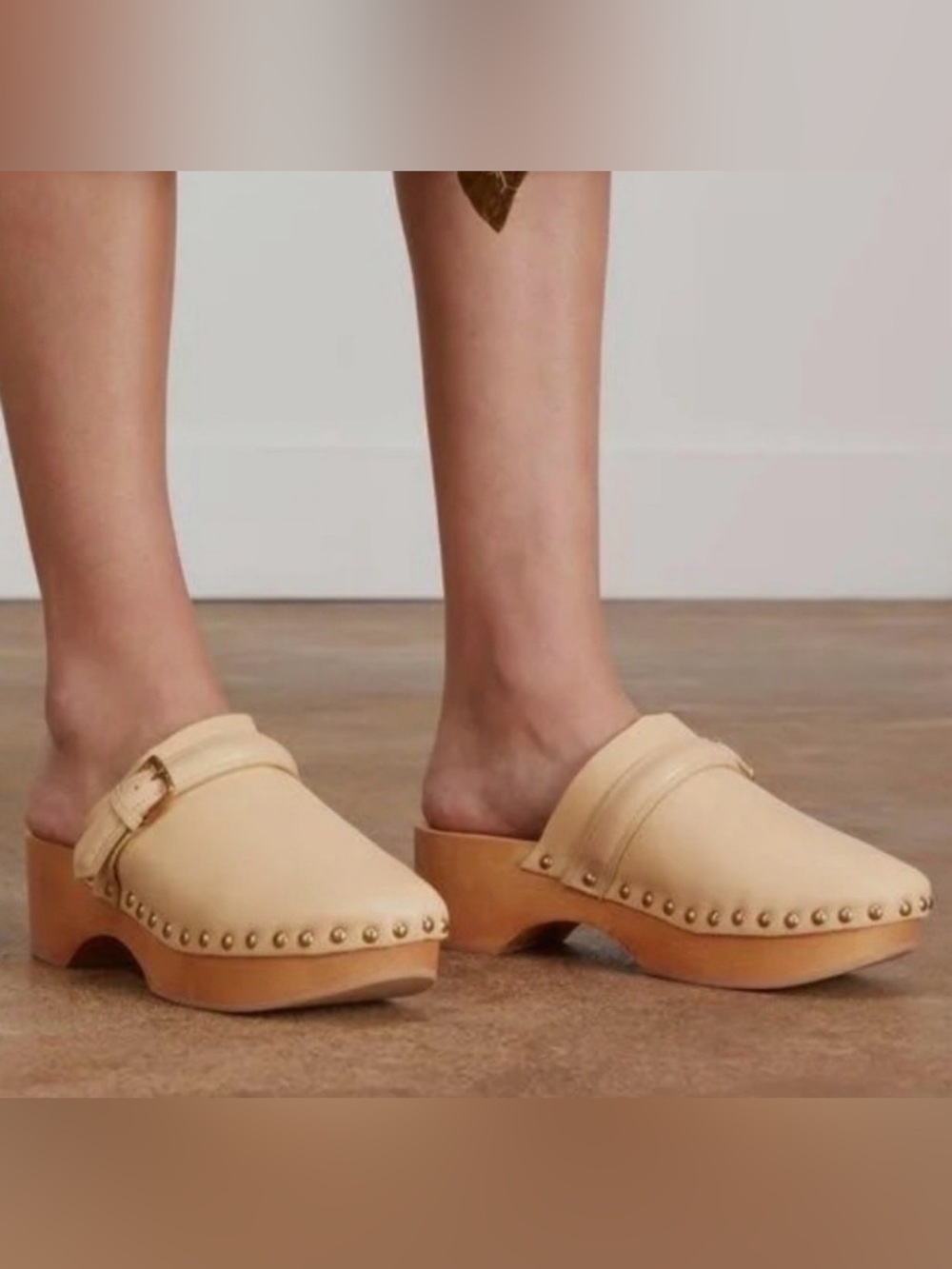 Ulla Johnson Corsica Cream Leather Studded Clog Mules Size 38.5